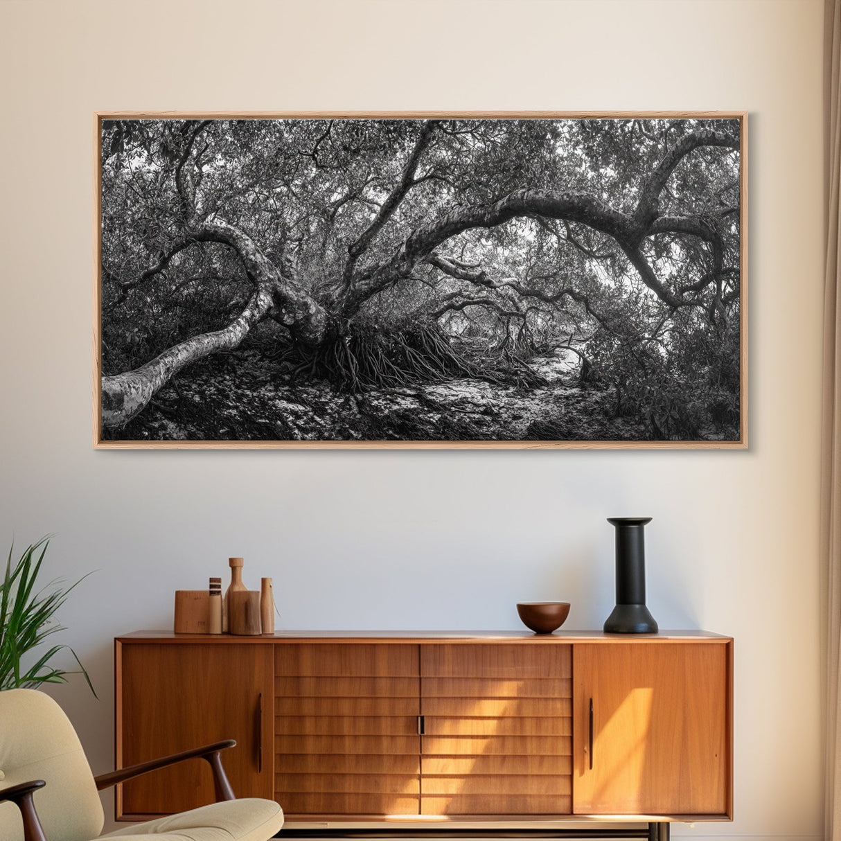 Mangrove Roots, Twisted Forest, Wild Nature, Moody Jungle, Framed Canvas Print, Rustic Living Room Art, Woodland Decor, Boho Vibes