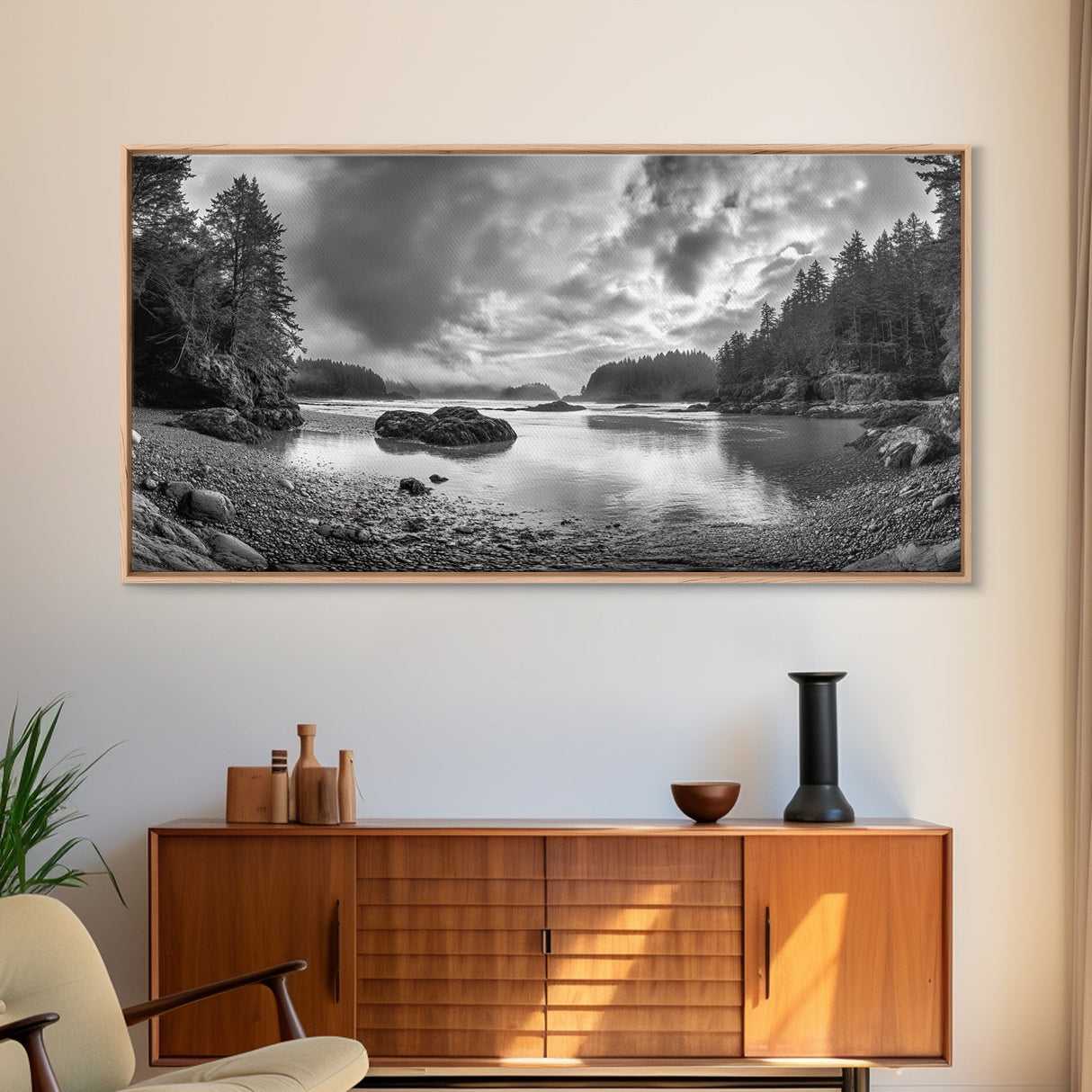 Misty Forest, Coastal Wilderness, Moody Landscape, Nature Escape, Framed Canvas Print, Cabin Decor, Autumn Wall Art, Woodland Aesthetic
