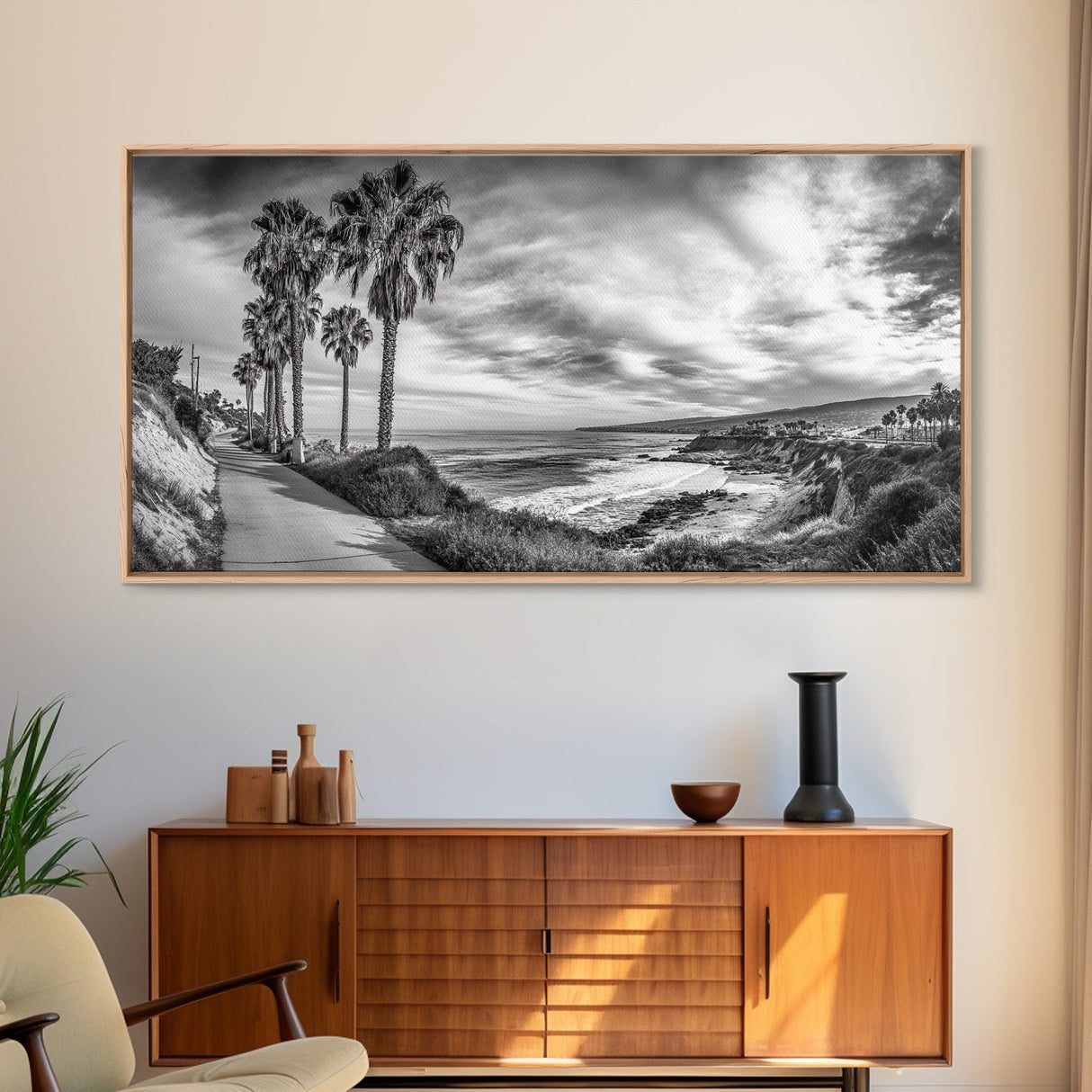 Palm Coast, Coastal Path, Ocean View, Scenic Walk, Canvas Print, California Beach Art, Entryway Decor, Tropical Landscape, Office Decor