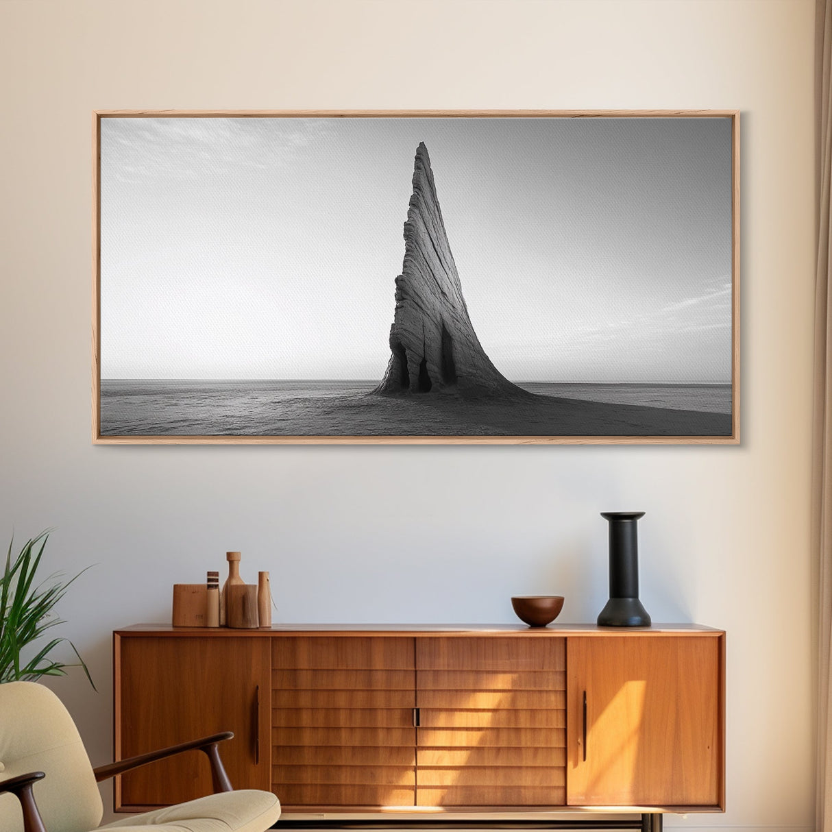 Sharp Spire, Abstract Rock, Desert Sculpture, Canvas Print, Minimalist Wall Art, Office Decor, Nature Geometry, Monochrome Art