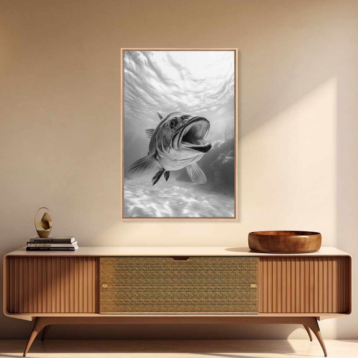 Underwater Fish, Ocean Predator, Aquatic Wildlife, Canvas Print, Bathroom Wall Art, Coastal Nautical Decor, Marine Photography