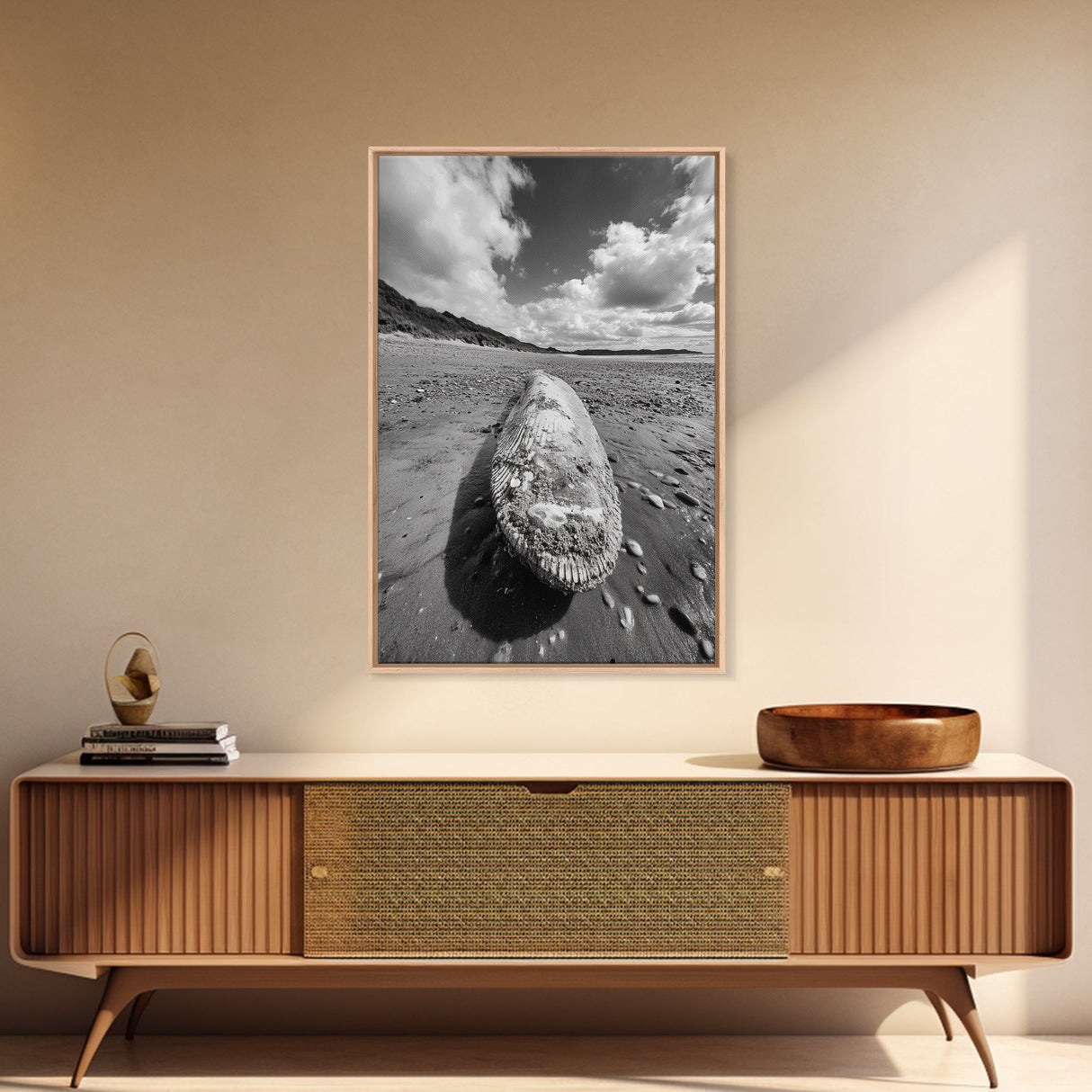 Whale Bone, Coastal Find, Ocean Relic, Framed Canvas Print, Seaside Wall Art, Beach House Decor, Nautical Minimalist Photography