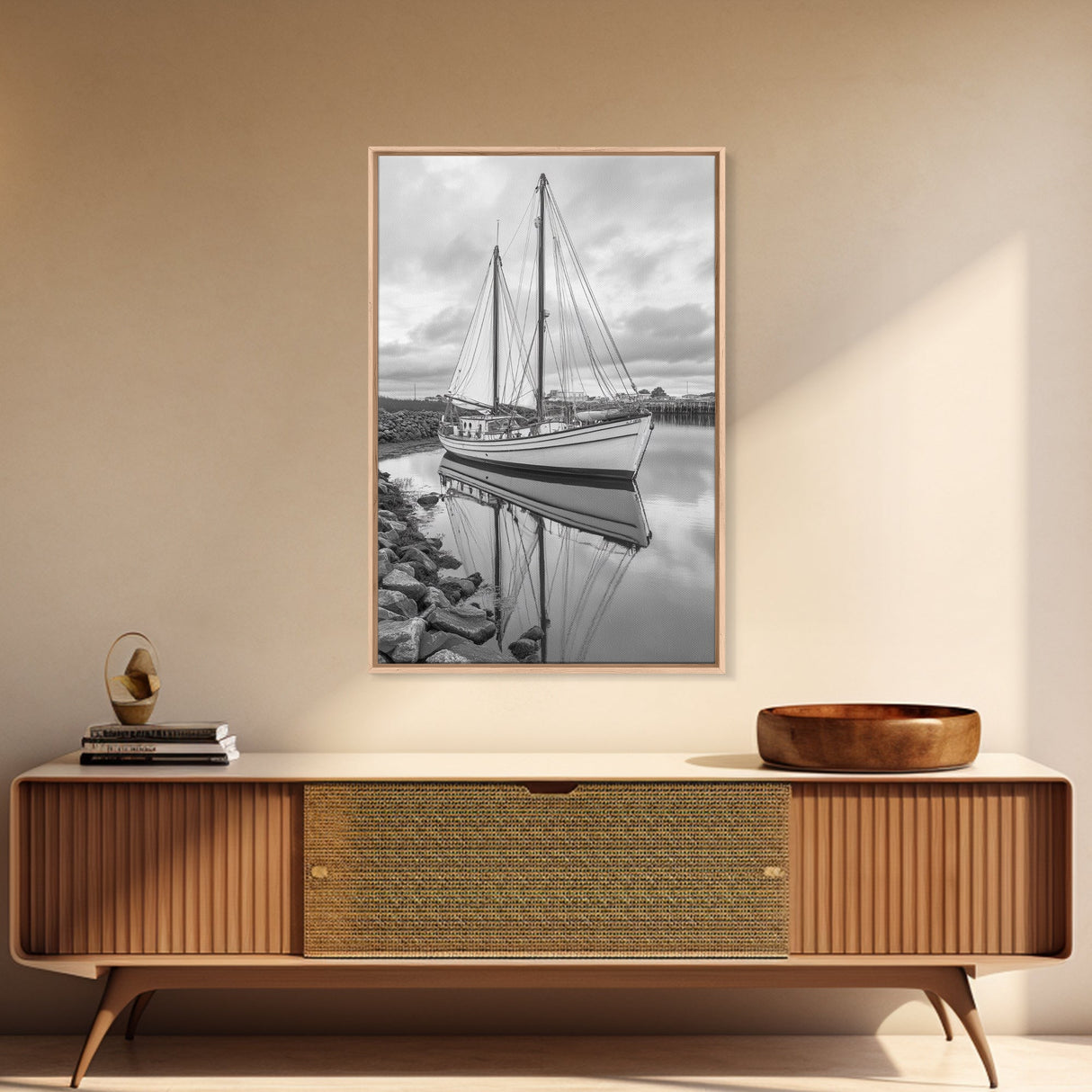 Sailboat Reflection, Harbor Calm, Nautical Scene, Canvas Print, Coastal Wall Art, Beach House Decor, Ocean Photography, Bathroom Art