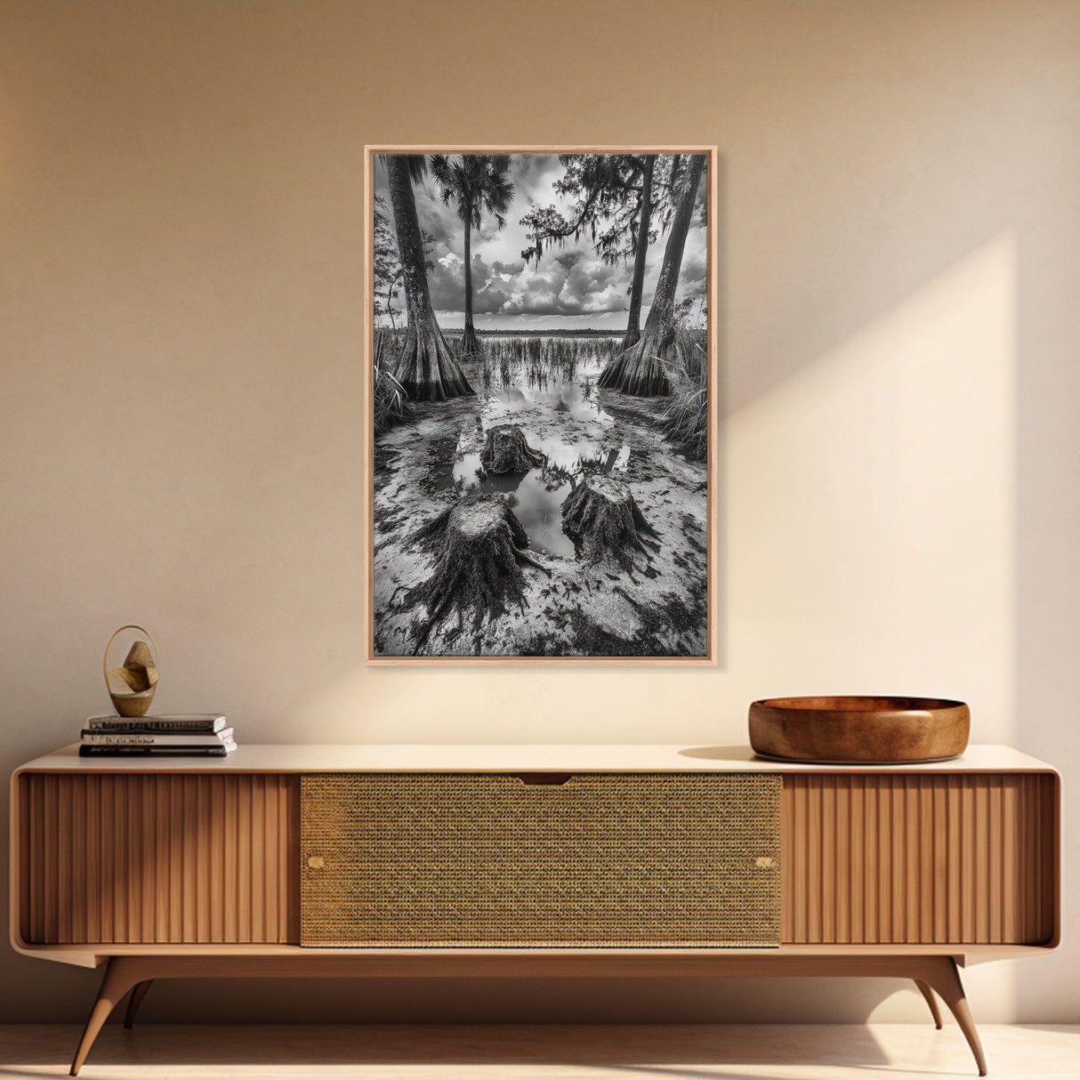 Swamp Scene, Cypress Trees, Reflection Water, Southern Nature, Canvas Print, Cabin Wall Art, Moody Landscape, Autumn Rustic Decor