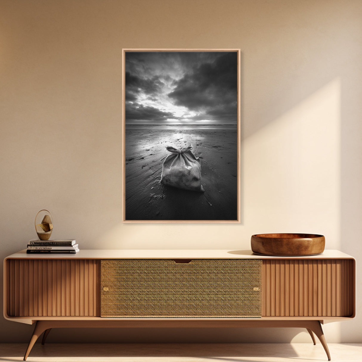 Coastal Mood, Seaside Stillness, Monochrome Art, Canvas Print, Beach Bedroom Wall Art, Moody Ocean Decor, Minimalist Nature