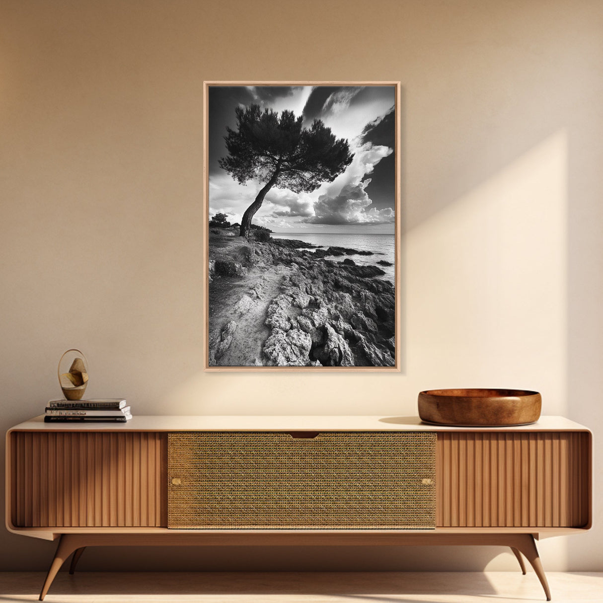 Wind Bent Tree, Coastal Cliff, Solitary Beauty, Canvas Print, Nature Photography Wall Art, Minimalist Earthy Decor, Moody Landscape