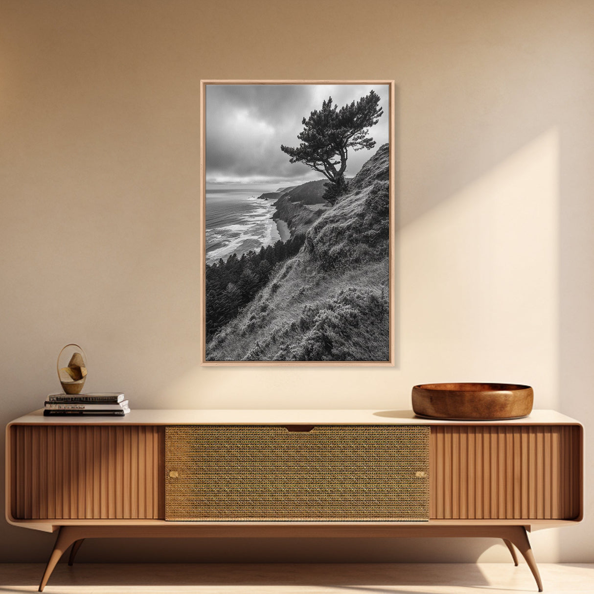 Lone Tree, Ocean Bluff, Windy Coastline, Canvas Print, Coastal Landscape Wall Art, Moody Nature Decor, Minimalist Vibe, Coastal Wall Art