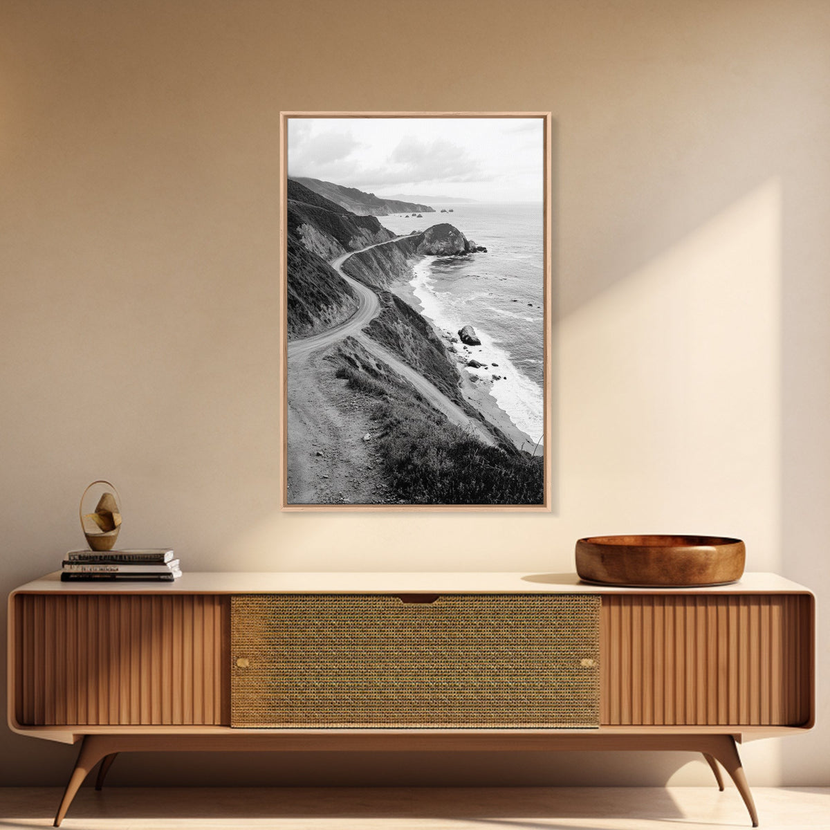 Winding Beach Road, Coastal Drive, Ocean Cliffs, Travel Landscape, Canvas Print, Office Wall Art, Fall Adventure Style, Neutral Coastal Decor