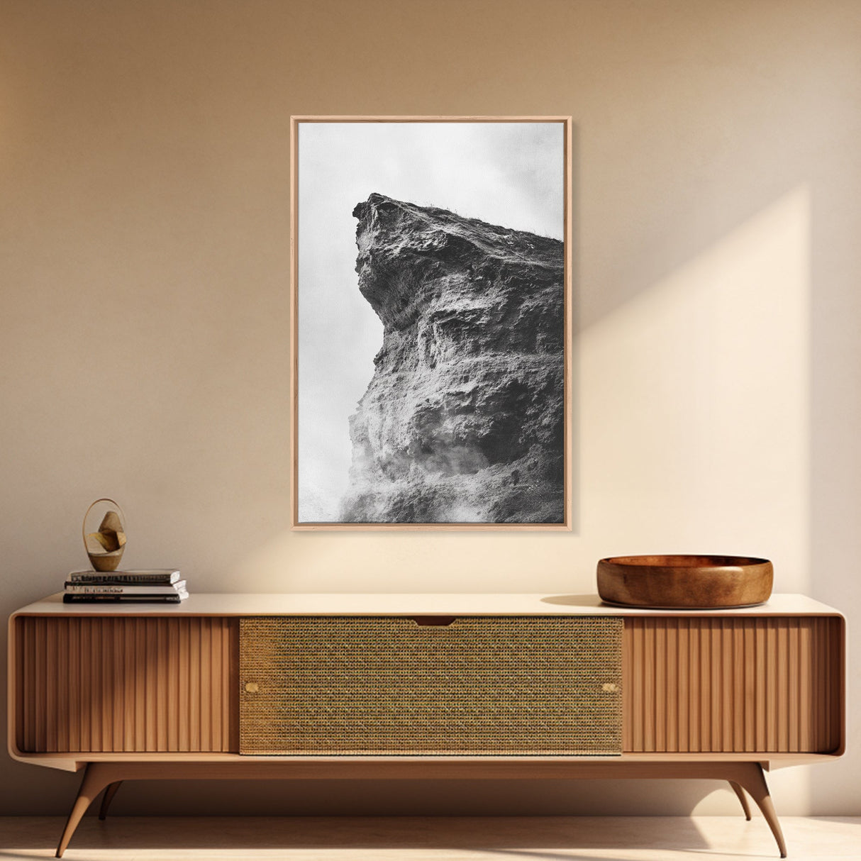 Stone Cliff Form, Abstract Rock Shape, Moody Earth Scene, Nature Texture, Framed Canvas Print, Office Wall Art, Minimalist Mountain Decor