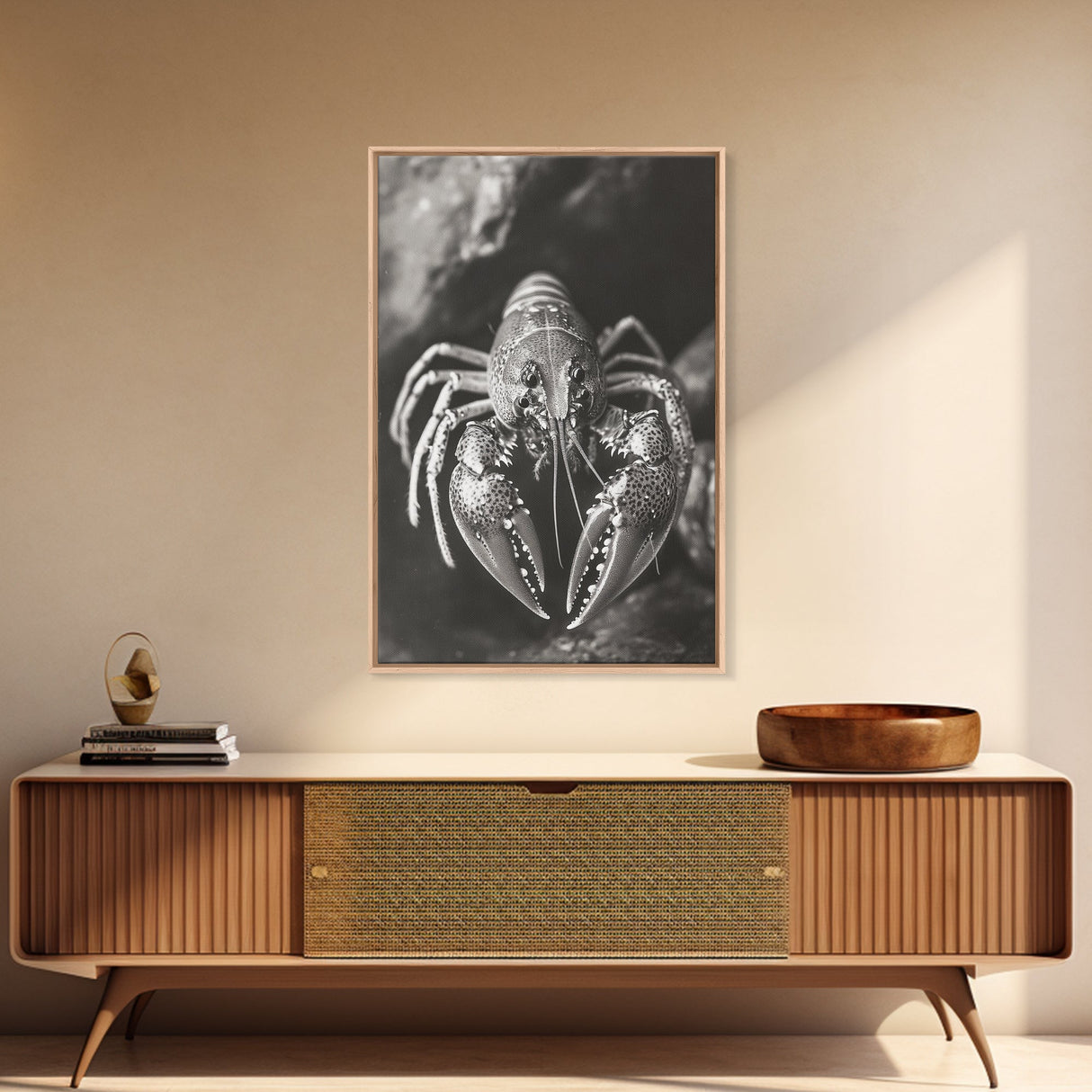 Lobster Close Up, Marine Life Art, Coastal Kitchen Decor, Monochrome Sea Animal, Framed Canvas Print, Ocean Wall Art, Nautical Print