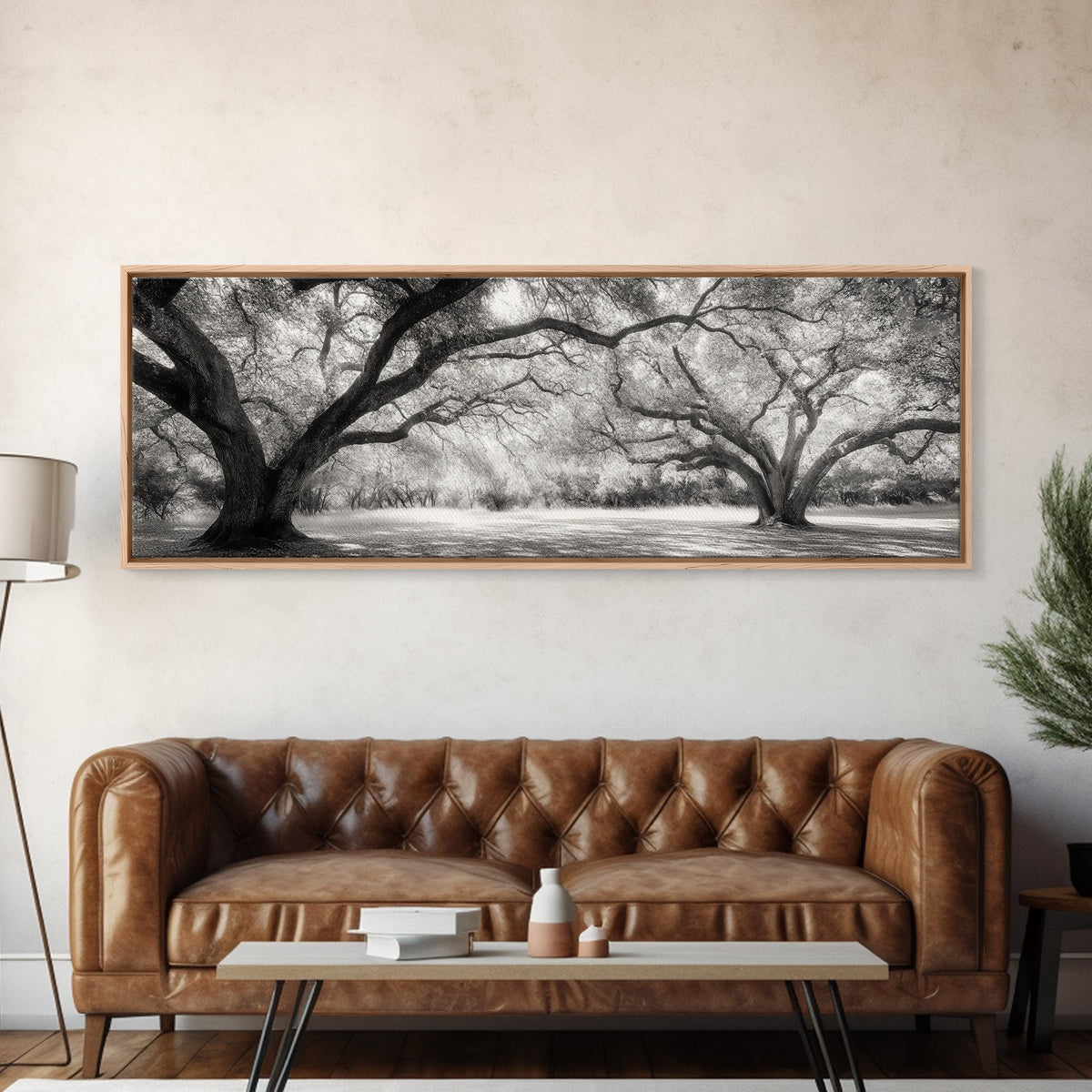 Sprawling Trees, Oak Forest, Sunlit Canopy, Majestic Branches, Canvas Print, Nature Wall Art, Boho Decor, Living Room Statement Piece