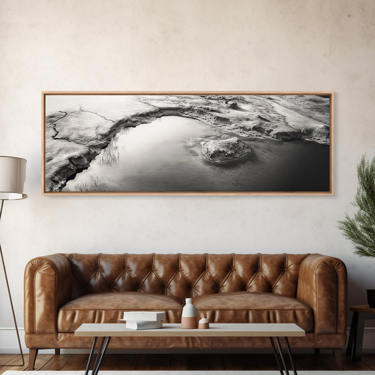 Minimalist Pond, Earth Texture, Fine Art Landscape, Framed Canvas Print, Neutral Wall Decor, Bathroom Wall Art, Modern Earthy Tones
