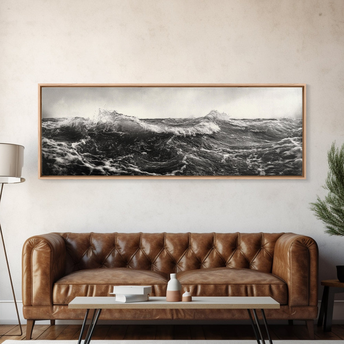 Ocean Wave, Stormy Sea, Black and White Nautical, Framed Canvas Print, Bold Coastal Art, Living Room Wall Art, Marine Photography
