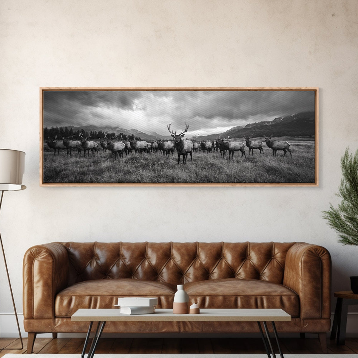 Elk Herd, Mountain Wild, Autumn Majesty, Framed Canvas Print, Rustic Cabin Decor, Wildlife Lover Gift, Fall Nature Wall Art