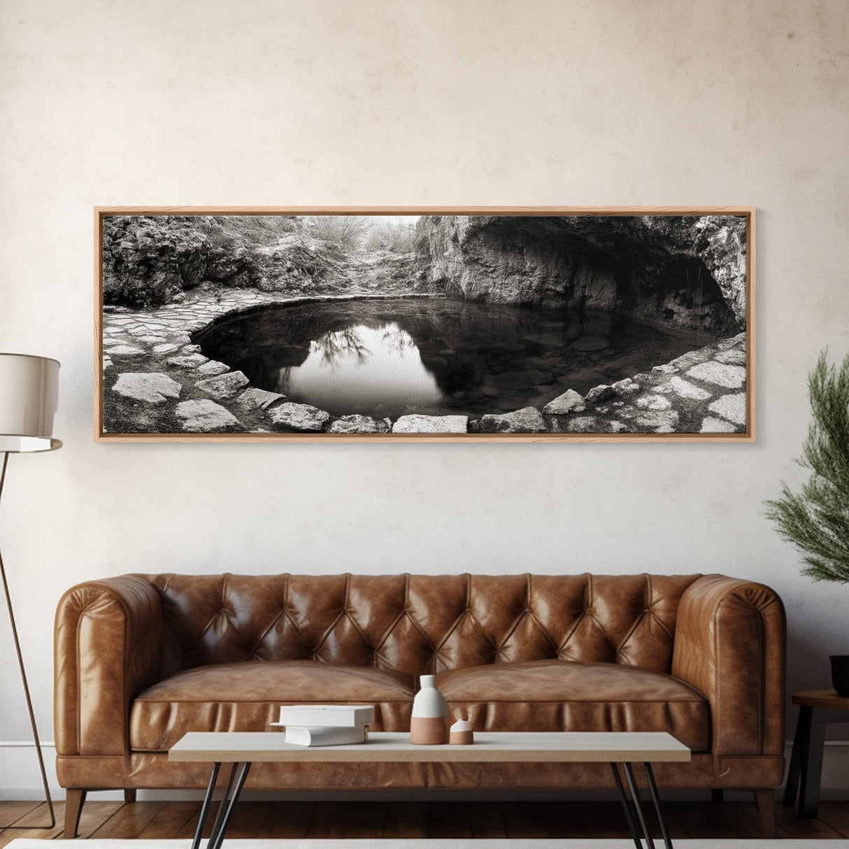 Stone Pool, Quiet Reflection, Nature Photography, Zen Vibes, Framed Canvas Print, Bathroom Wall Art, Rustic Decor, Tranquil Home Accent
