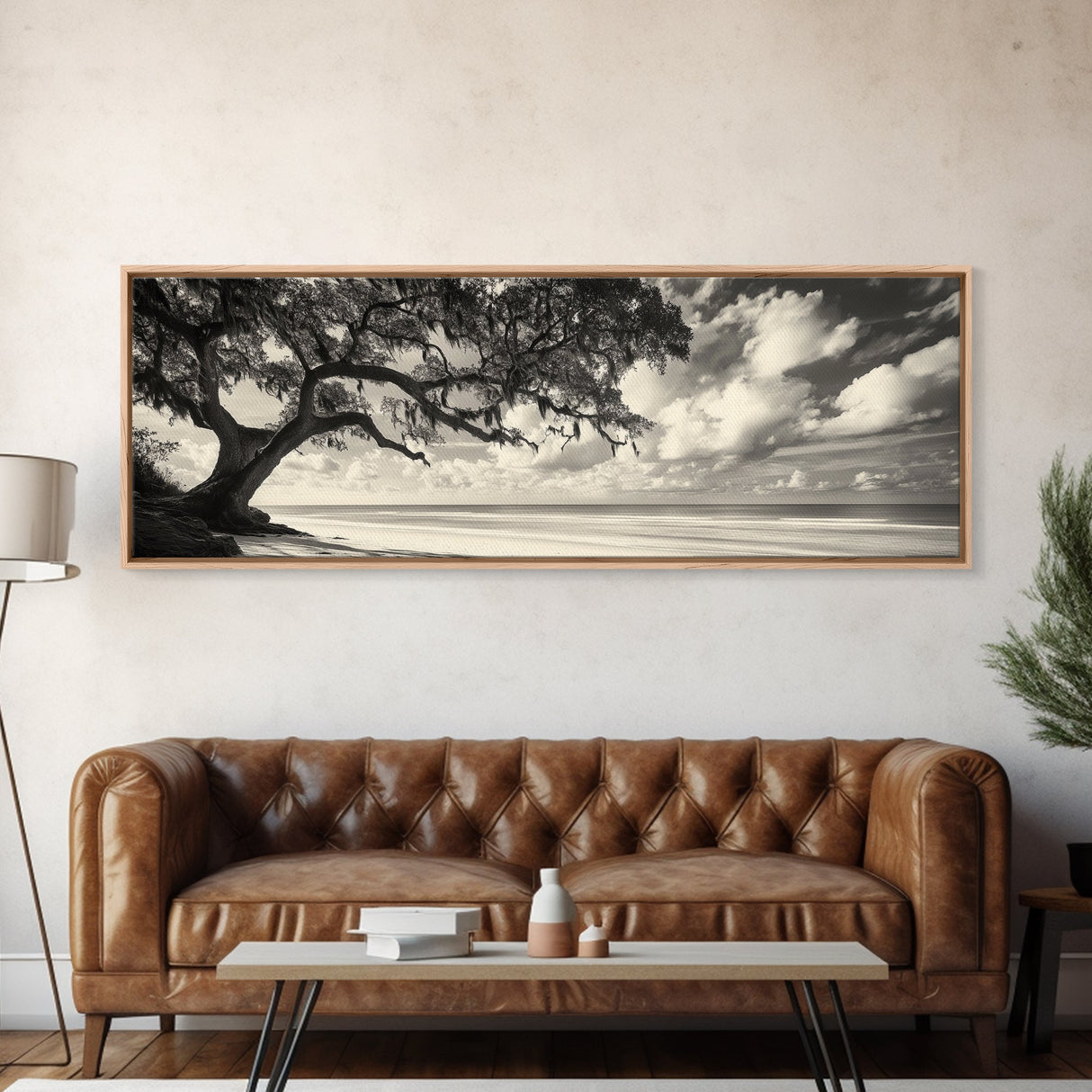 Southern Oak, Coastal Tree, Beachfront Tranquility, Serene Landscape, Canvas Print, Neutral Living Room Art, Boho Nature Decor, Beach Wall Art