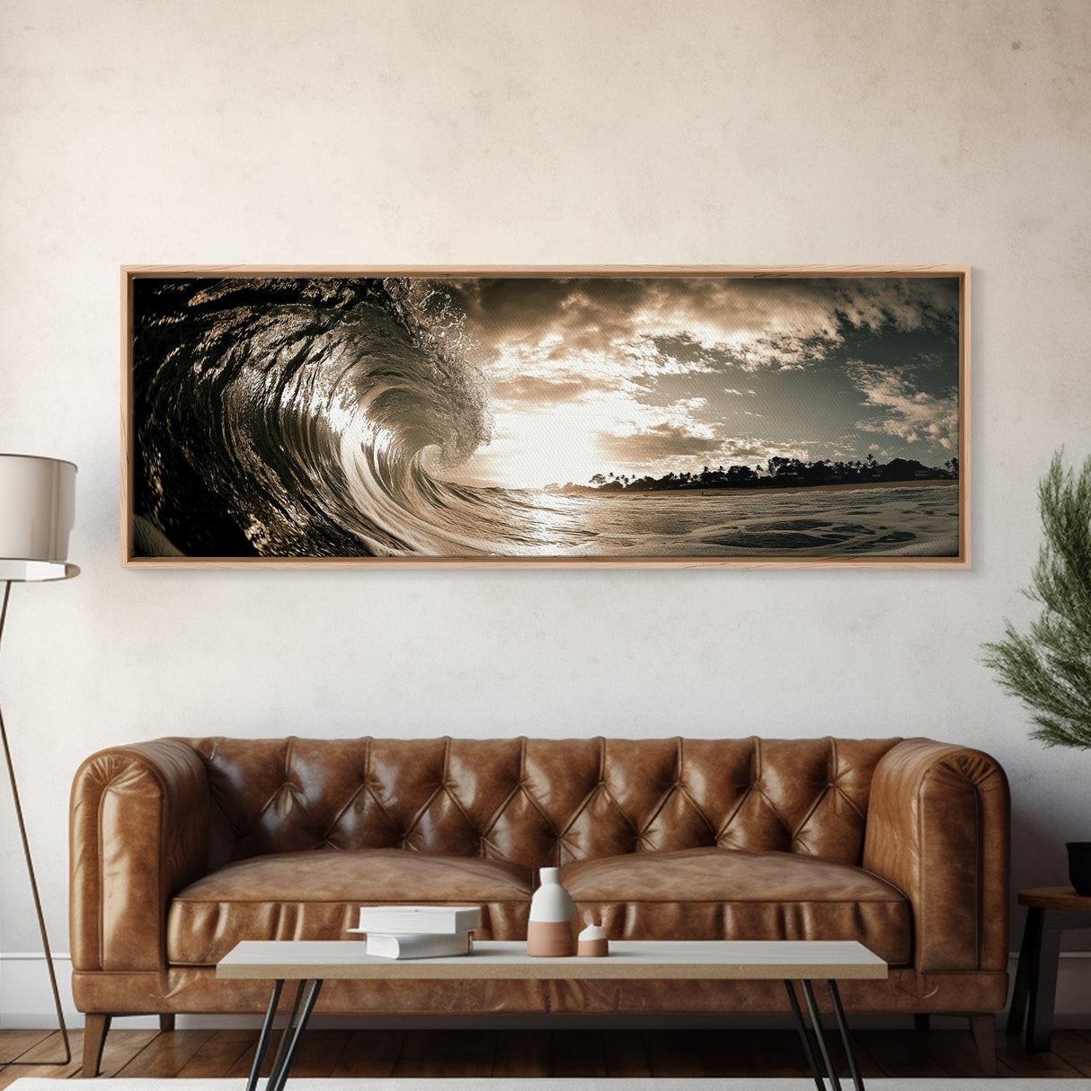 Ocean Wave Curl, Coastal Sunset, Seaside Wall Art, Framed Canvas Print, Surfer Vibes, Modern Beach Decor, Living Room Statement Piece