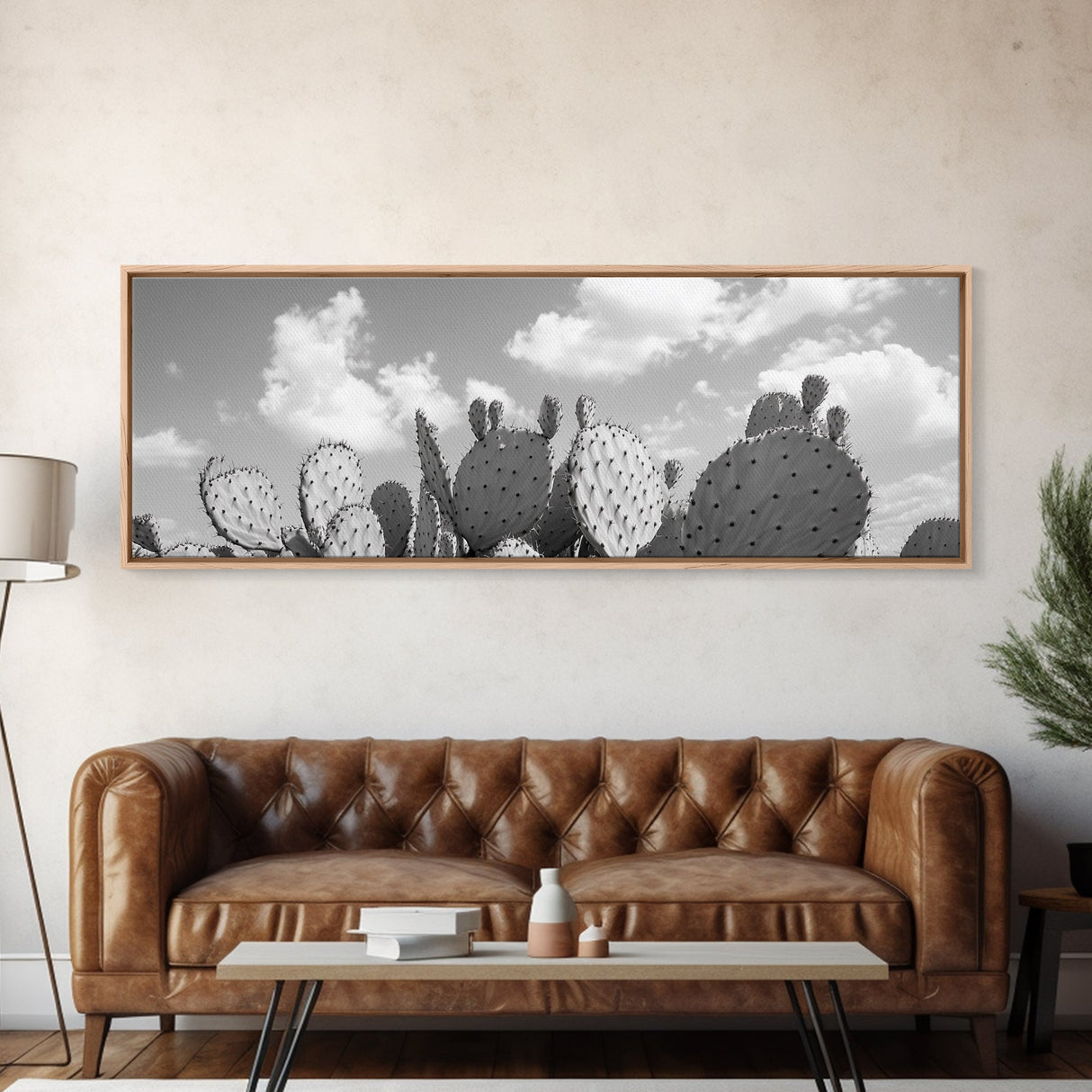 Prickly Pears, Cactus Heaven, Western Sky, Canvas Print, Boho Kitchen Wall Art, Desert Style Decor, Minimalist Black and White