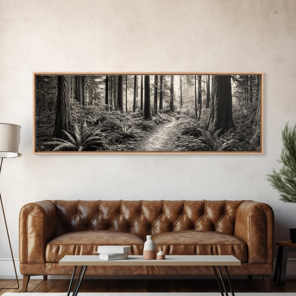 Redwood Forest, Nature Path, Fern Understory, Framed Canvas Print, Moody Nature Photography, Office Wall Art, Forest Bathing Vibes