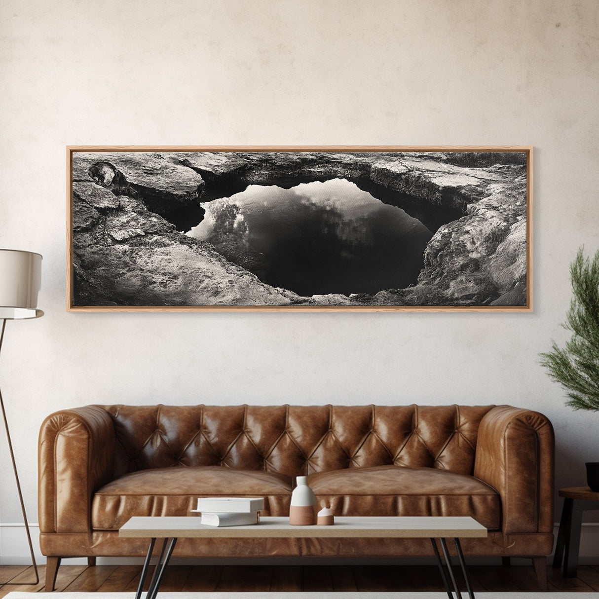 Natural Rock Pool, Moody Water Reflection, Rustic Earth Photography, Canvas Print, Zen Bathroom Wall Art, Minimalist Nature Decor