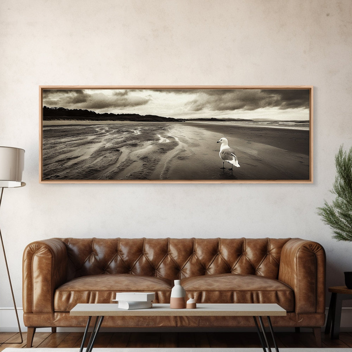 Seagull Beach Walk, Coastal Landscape, Minimalist Style, Canvas Print, Beach Wall Art, Fall Decor, Bedroom Wall Art, Nature Photography