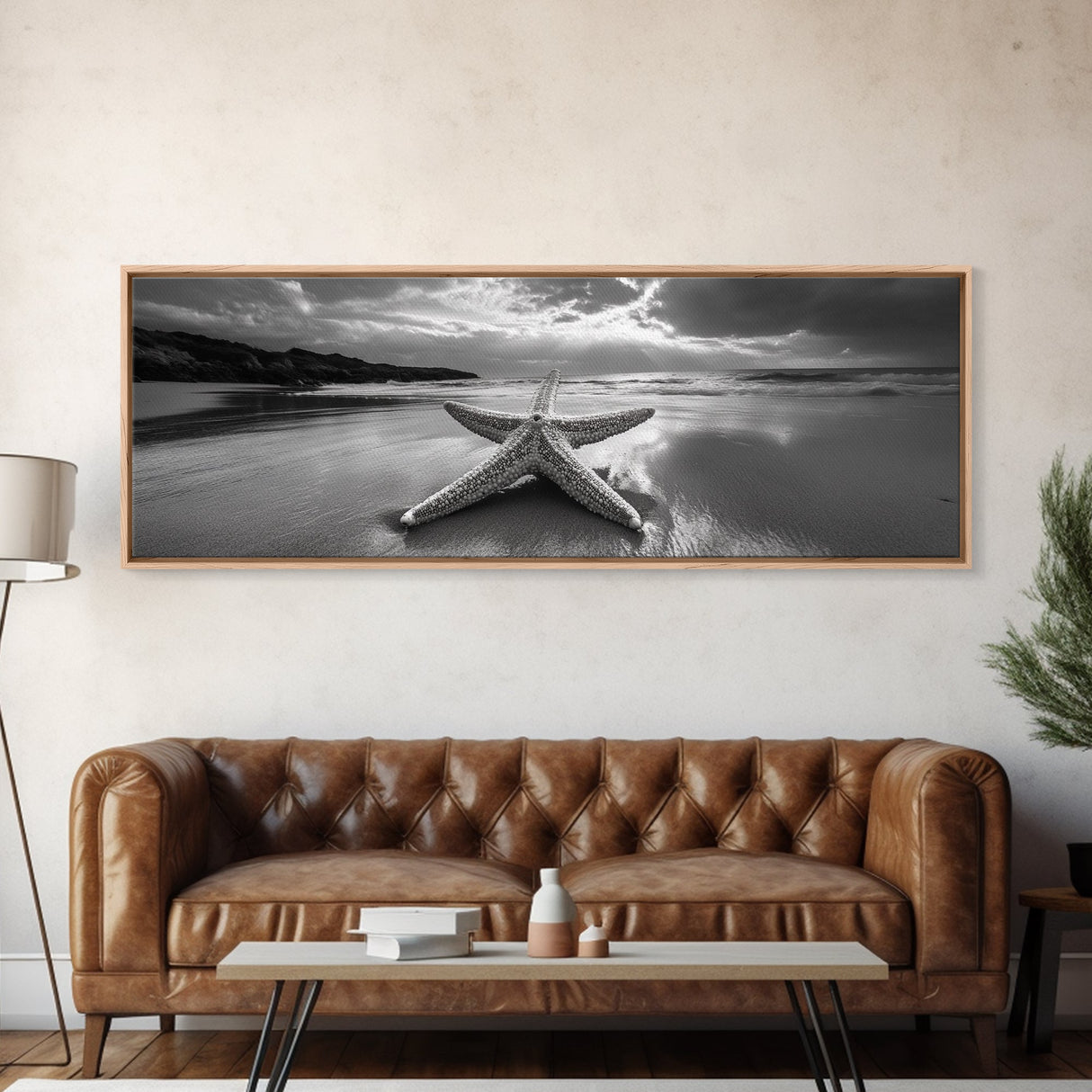 Starfish Beach, Moody Ocean, Calm Sunset, Canvas Print, coastal home decor, bathroom beach art, ocean lover gift, marine wall decor