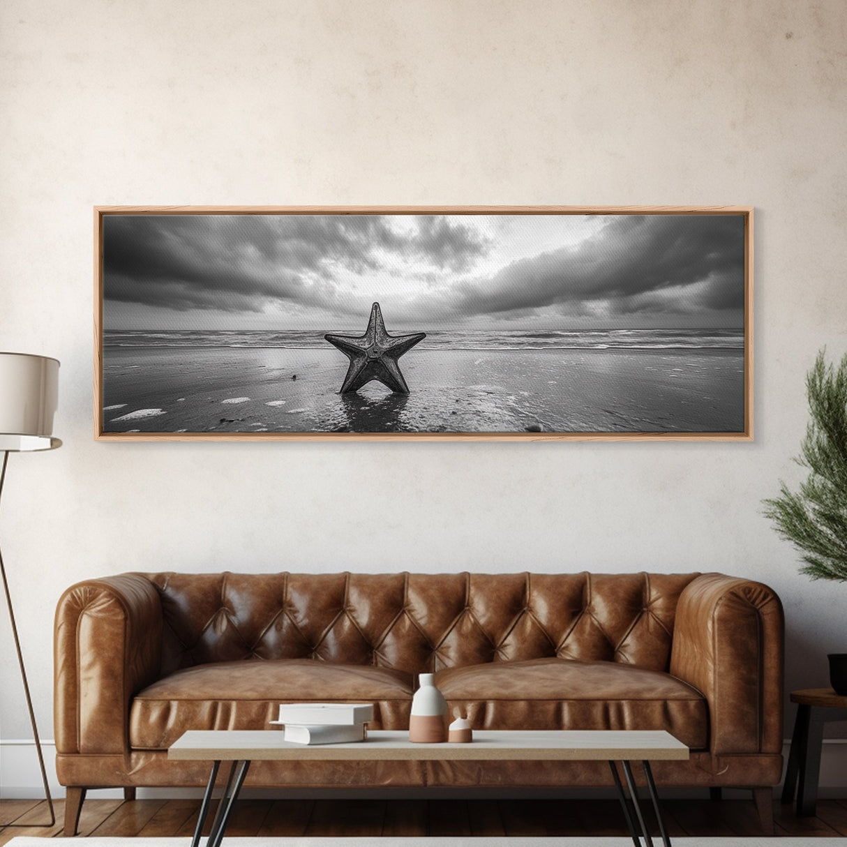 Metal Star Shore, Moody Beach Art, Rustic Coastal Decor, Autumn Vibes, Canvas Print, Farmhouse Living Room Wall Art