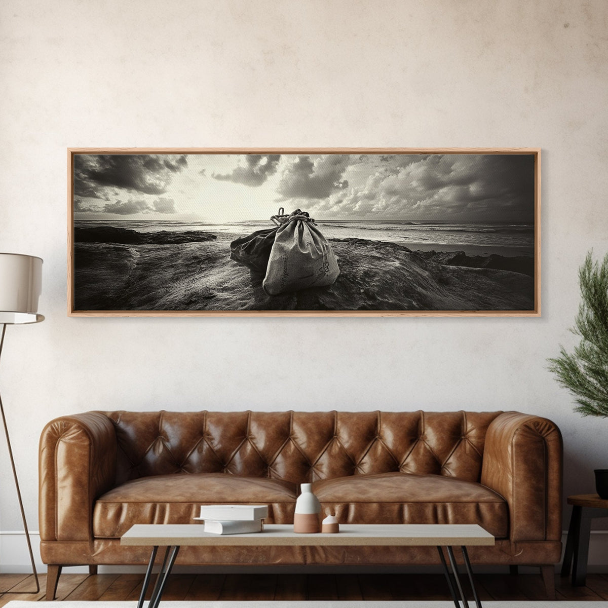 Seaside Canvas Bags, Coastal Travel Vibes, Rustic Ocean Decor, Neutral Wall Art, Framed Canvas Print, Bedroom Beach Art