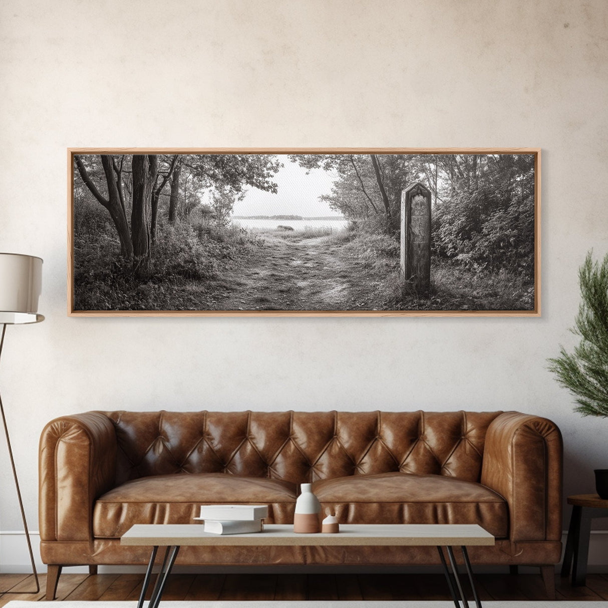 Forest Edge Trail, Nature Path Print, Sepia Photography, Cozy Autumn Vibes, Canvas Print, Entryway or Hallway Wall Art