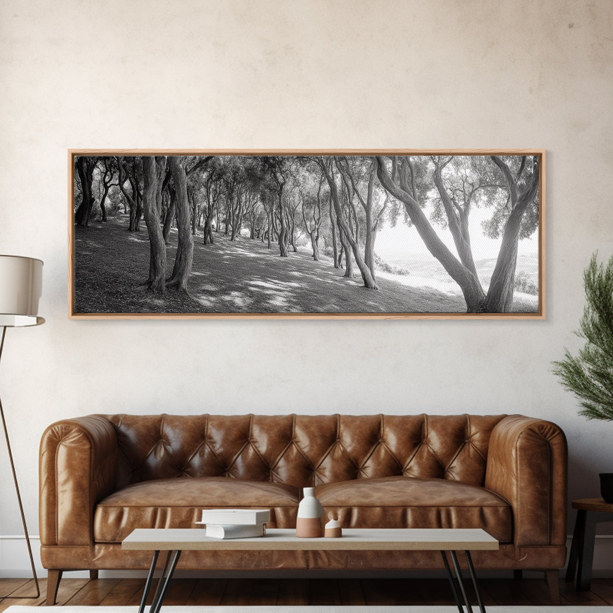 Forest Path, Tree Tunnel, Light Shadows, Woodland Magic, Framed Canvas Print, Nature Lover Gift, Entryway Wall Art, Modern Rustic Style