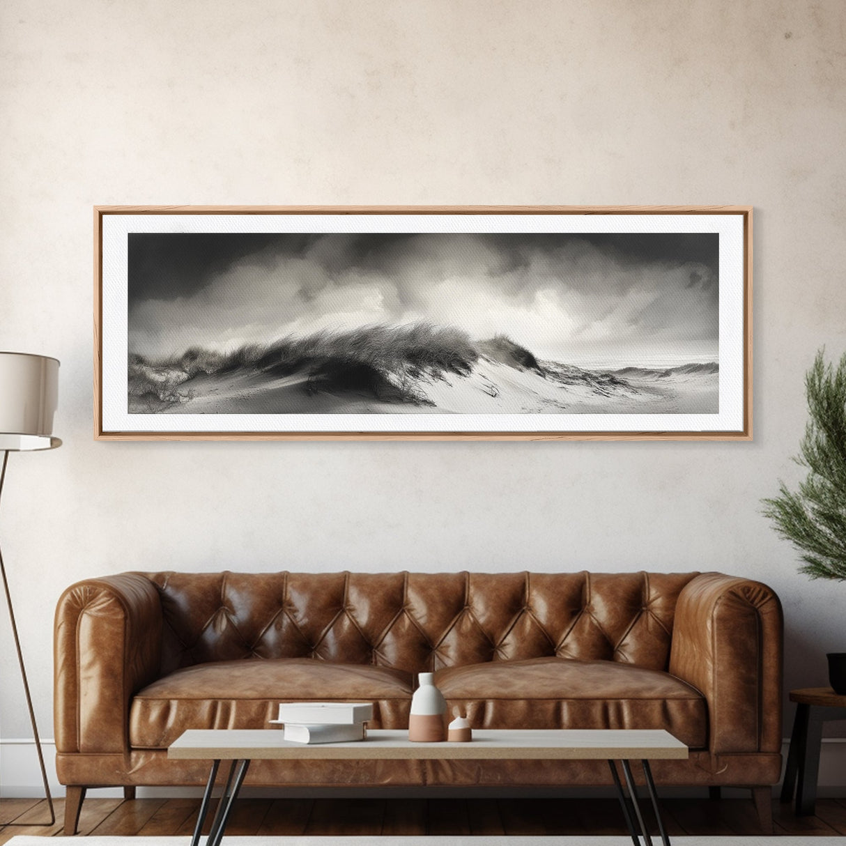 Sand Dune Storm, Coastal Winds, Black and White Nature, Framed Canvas Print, Neutral Wall Art, Hallway Decor, Minimalist Style