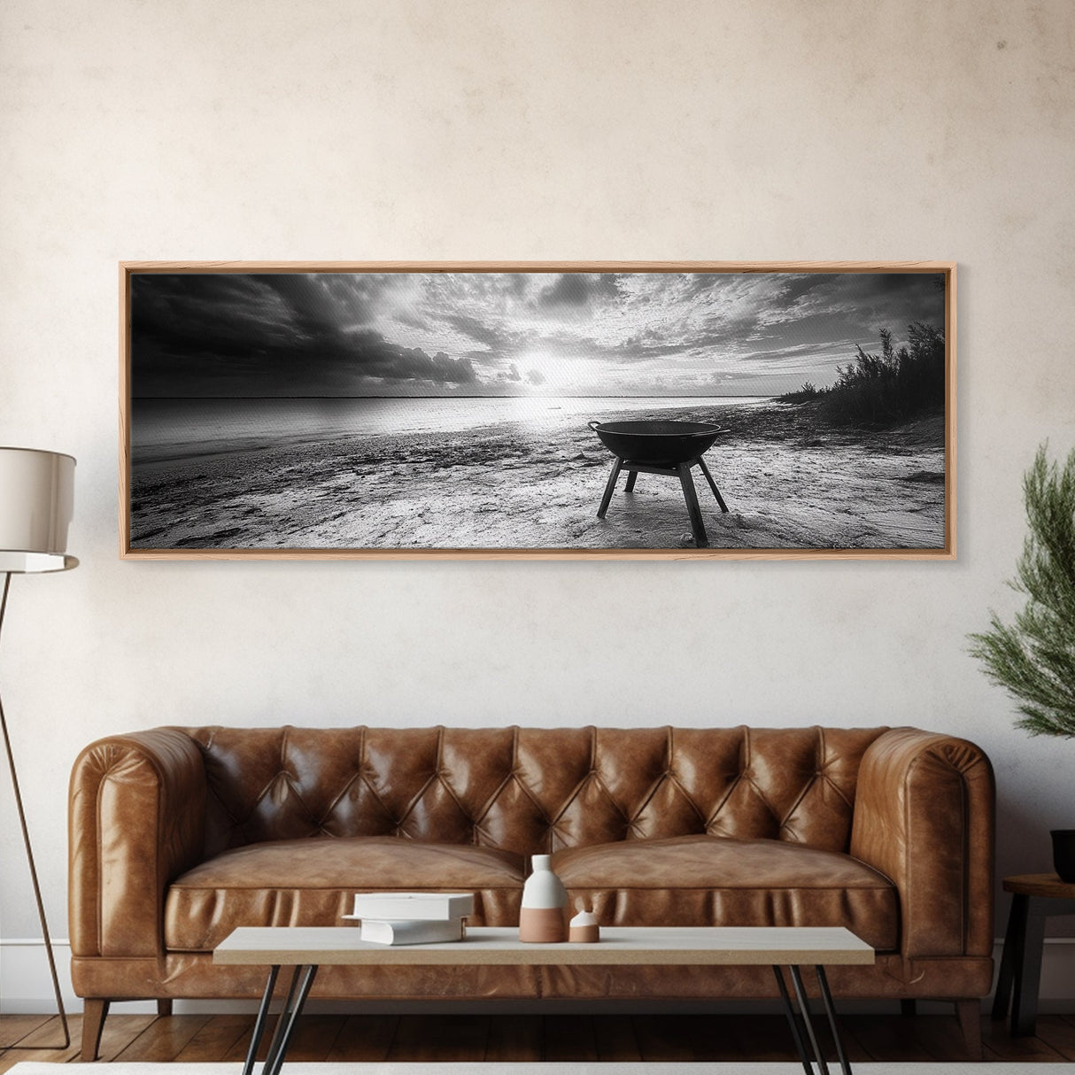 Beach Grill, Sunset Shore, Cloudy Horizon, Canvas Print, Coastal Minimalist Decor, Kitchen Wall Art, Autumn Beach House Accent