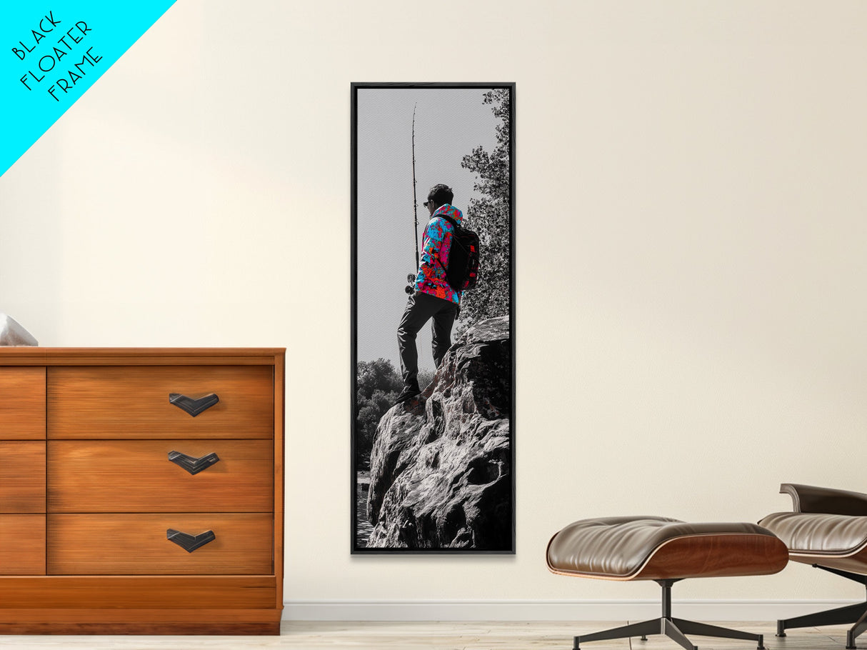 Fishing Man, Nature Art, Adventure Wall Decor, Outdoor Lifestyle, Framed Canvas Print, Cabin Art, Rustic Decor, Masculine Bedroom Wall Art