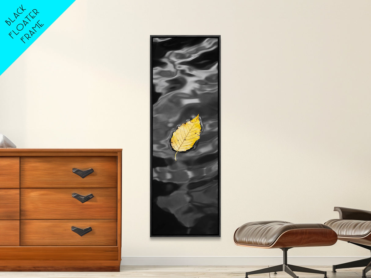 Yellow Leaf, Floating Leaf, Autumn Water Art, Nature Minimalism, Canvas Print, Zen Decor, Bathroom Wall Art, Fall Inspired Artwork