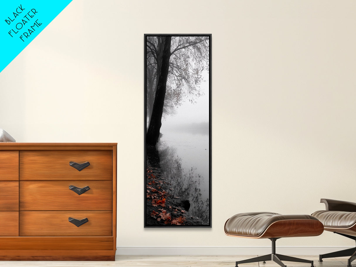 Foggy Shore, Autumn Path, Moody Nature Wall Art, Canvas Print, Fall Leaves, Serene Forest, Bedroom Decor, Woodland Landscape