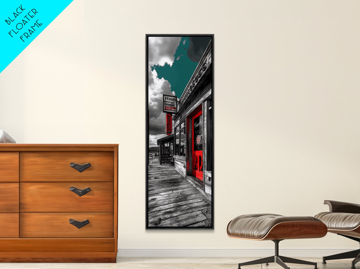 Wild West, Red Door, Desert Town, Saloon Art, Framed Canvas Print, Cowboy Wall Art, Western Decor, Rustic Bar Style, Americana Vibes
