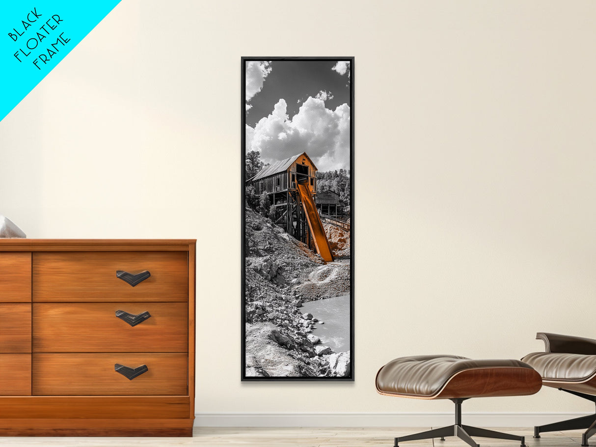 Mining Building, Rustic Industrial, Orange Slide, Historic Wall Art, Canvas Print, Western Decor, Man Cave Fall Style Artwork