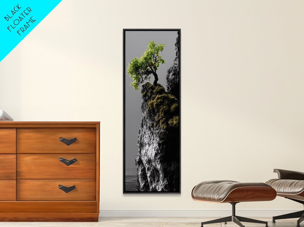 Tree of Life, Cliff Growth, Resilience Symbol, Nature Power, Framed Canvas Print, motivational office art, surreal landscape decor