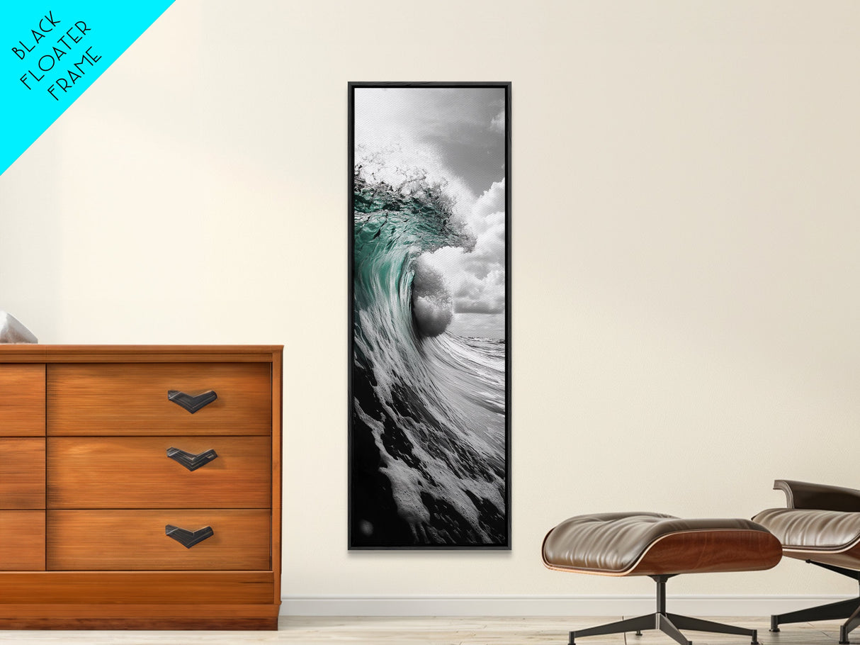 Teal Wave, Ocean Power, Surf Break, Coastal Energy, Canvas Print, Bathroom Wall Art, Modern Ocean Photography, Minimalist Sea Decor
