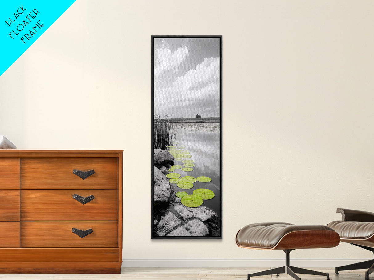 Lily Pads, Serene Pond, Nature Reflection, Framed Canvas Print, Minimalist Landscape Art, Bathroom Wall Art, Tranquil Modern Decor