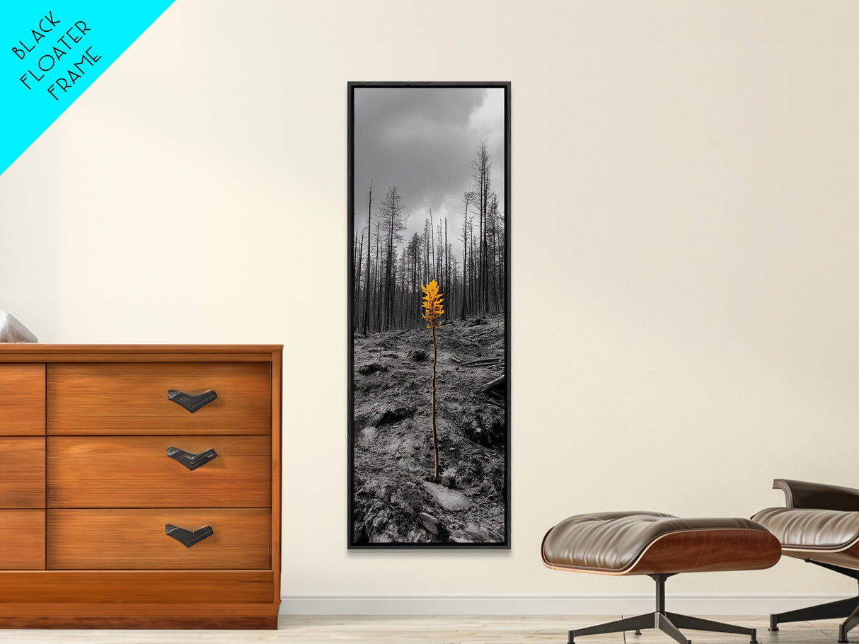 Lone Sprout, Forest Renewal, Emotional Nature Scene, Moody Landscape Art, Framed Canvas Print, Autumn Wall Decor, Rustic Nature Style