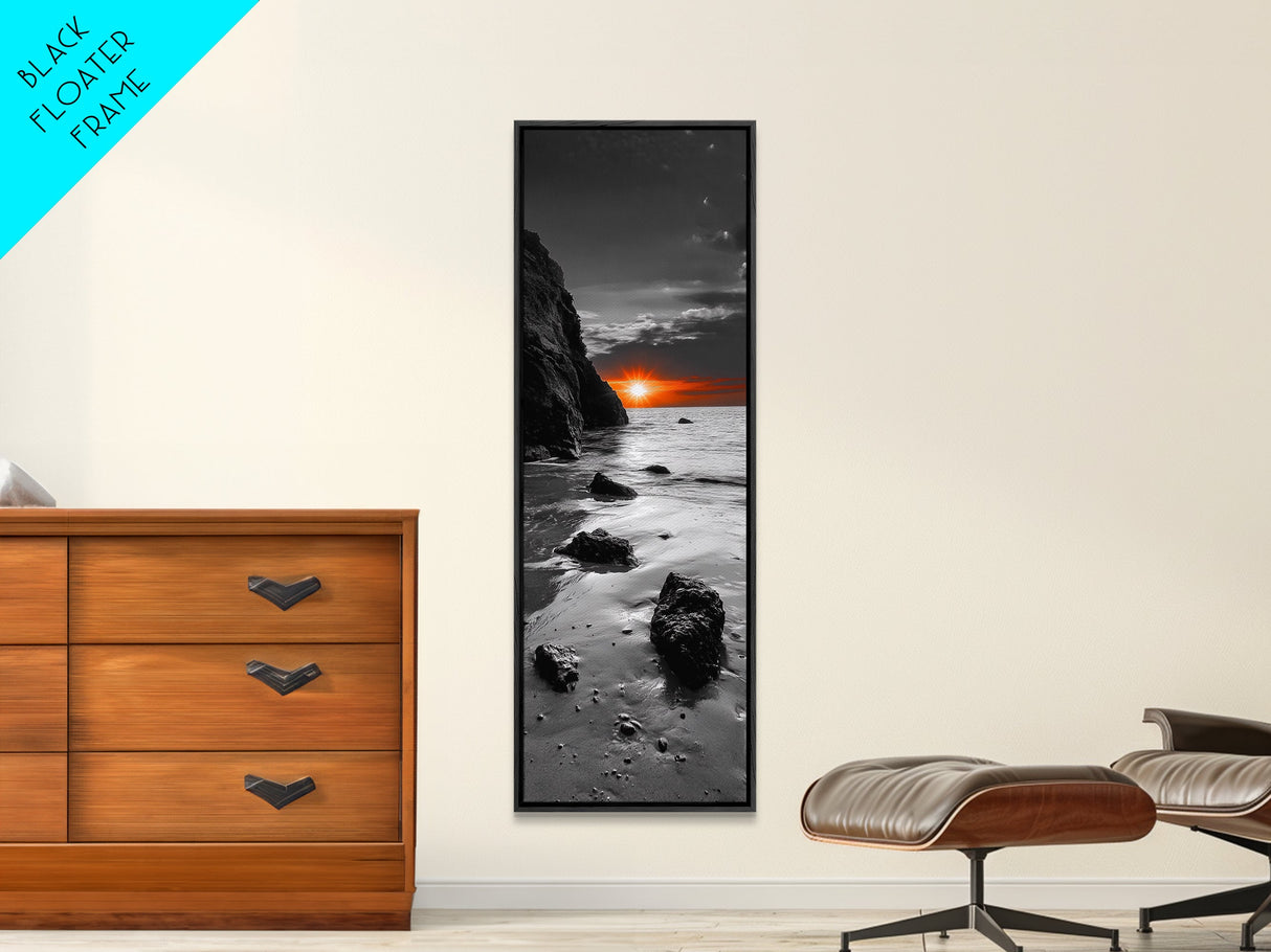 Sunset Beach Scene, Coastal Glow Decor, Dramatic Shoreline Art, Framed Canvas Print, Ocean Wall Art, Fall Vibes Bedroom Accent