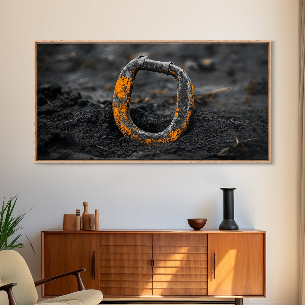 Industrial Ring, Weathered Metal, Grunge Aesthetic, Earth Tones – Canvas Print, Masculine Wall Art, Garage Decor, Minimalist Rustic Design
