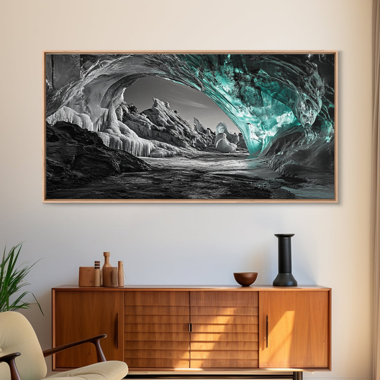 Ice Cave, Frozen Tunnel, Arctic Beauty, Glacial Light – Canvas Print, Nature Wall Art, Winter Decor, Bathroom or Entryway Statement Piece