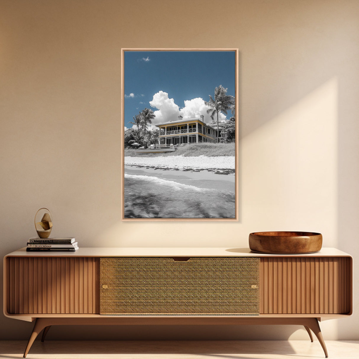 Coastal House, Tropical Beach, Summer Vacation, Color Pop, Framed Canvas Print, Beach House Art, Nautical Decor, Living Room Wall Art