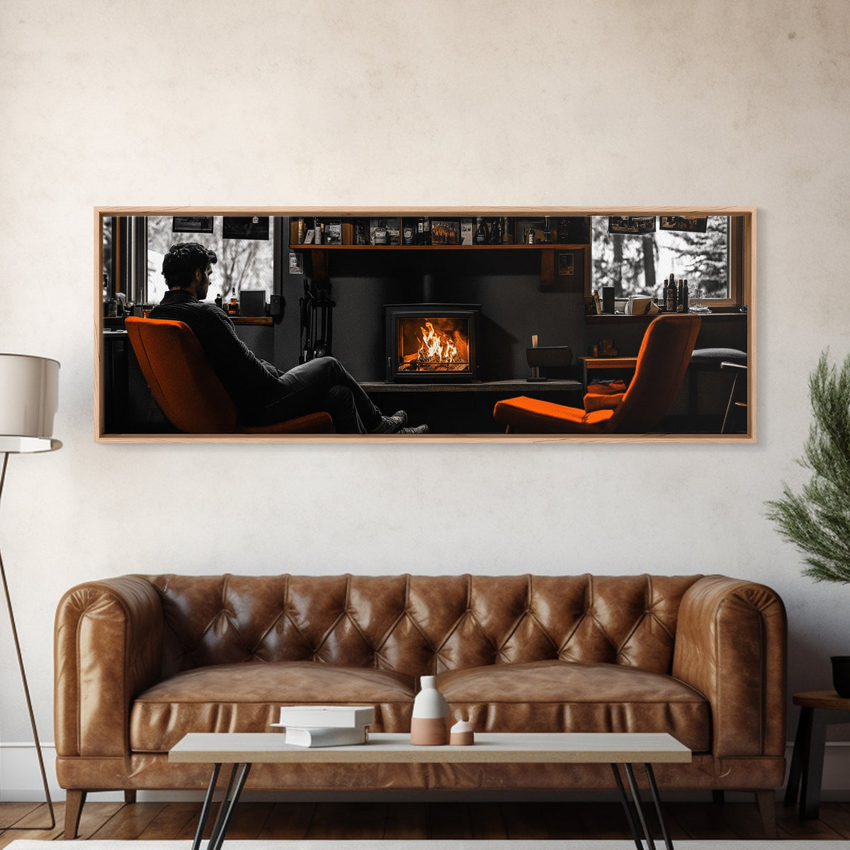Fireplace Moment, Cozy Cabin Mood, Fall Comfort Scene, Framed Canvas Print, Hygge Wall Art, Masculine Decor, Warm Living Room Style
