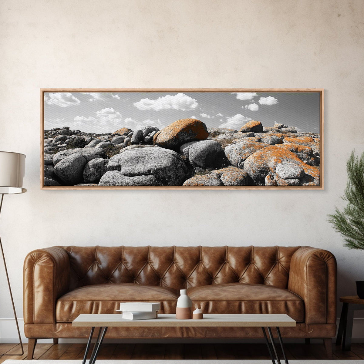 Granite Boulder Field, Orange Lichen Rocks, Desert Rockscape, Canvas Print, Natural Earth Decor, Living Room Wall Art