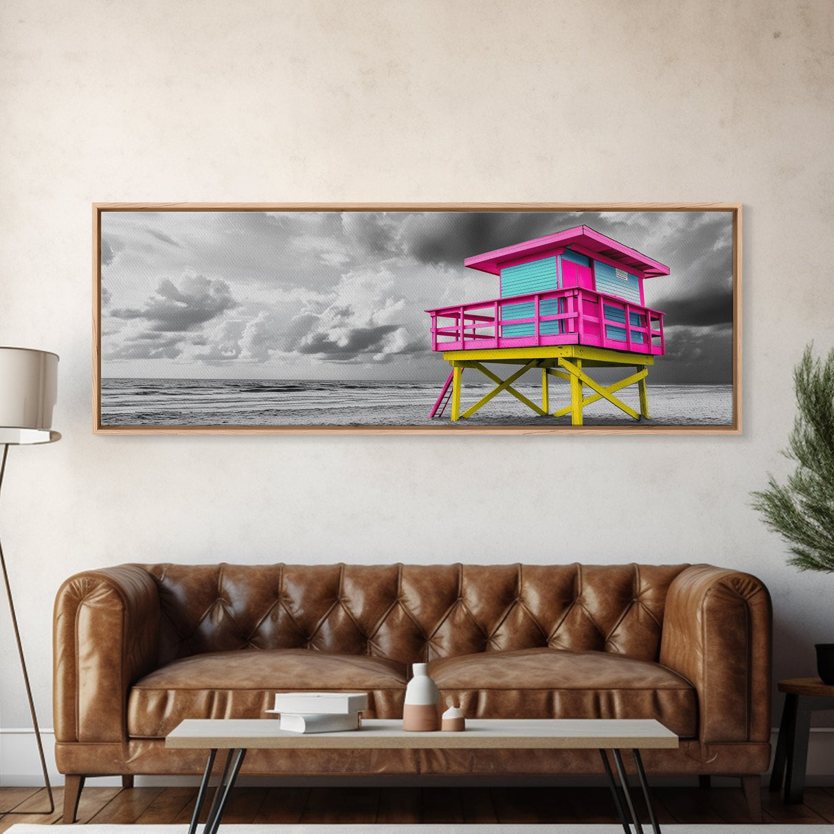 Miami Lifeguard Tower, Vibrant Beach Hut, Pink Yellow Blue, Canvas Print, Coastal Pop Art, Teen Room Decor, Colorful Summer Wall Art