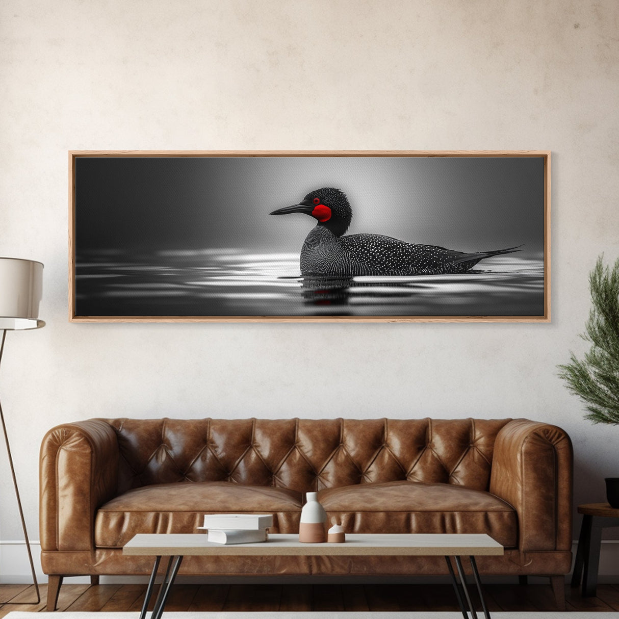 Red-Eyed Loon, Waterbird, Monochrome Beauty, Wildlife Portrait, Framed Canvas Print, Cabin Wall Art, Bird Lover Gift, Nature Photography