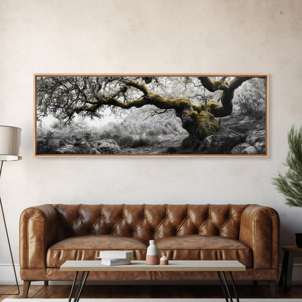 Twisted Oak, Mossy Branches, Forest Giant, Canvas Print, enchanted woodland art, fantasy living room decor, fairytale vibe